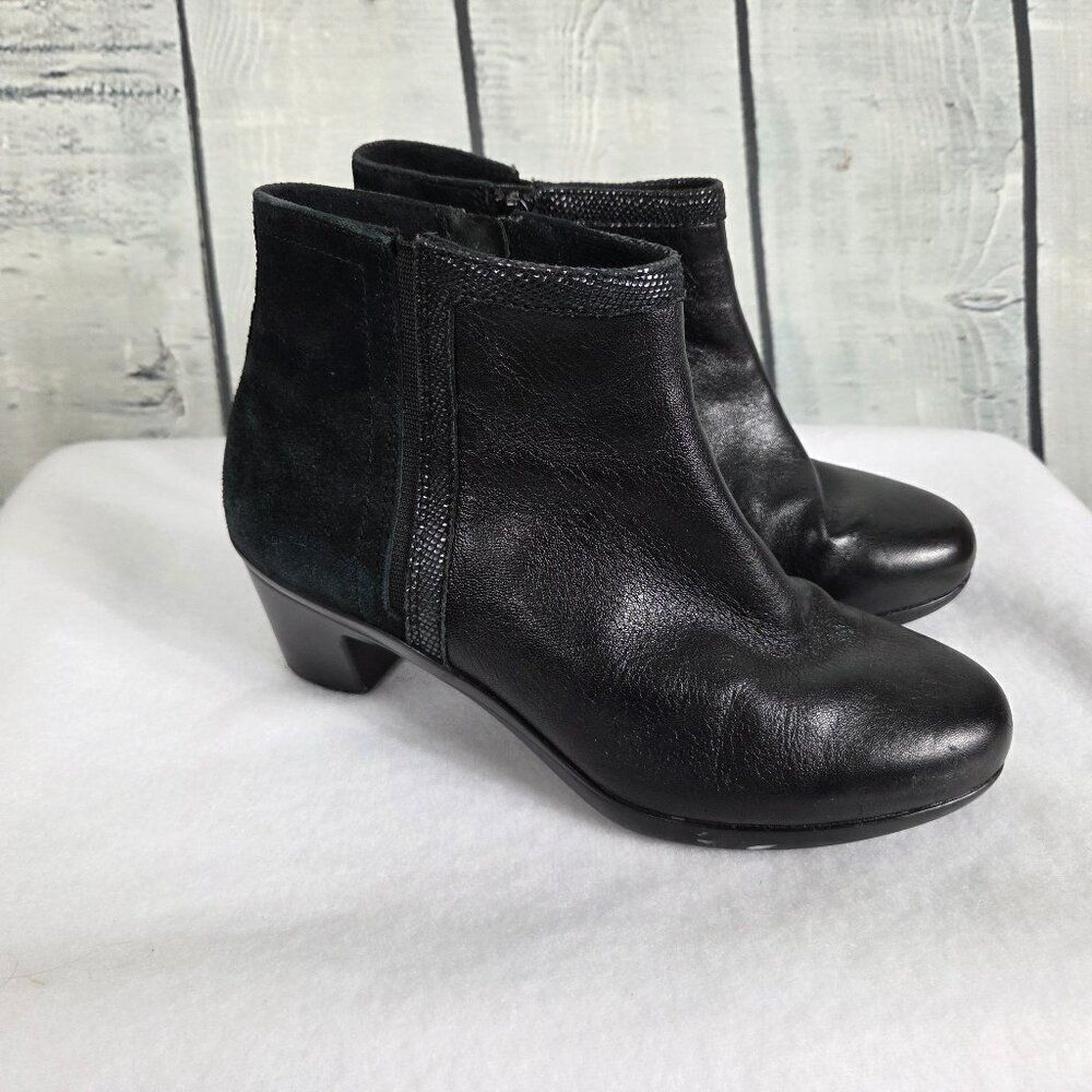 Aravon Lexee Binded Bootie Size 6.5 Black Leather Side Zip Fall Heel CG8755